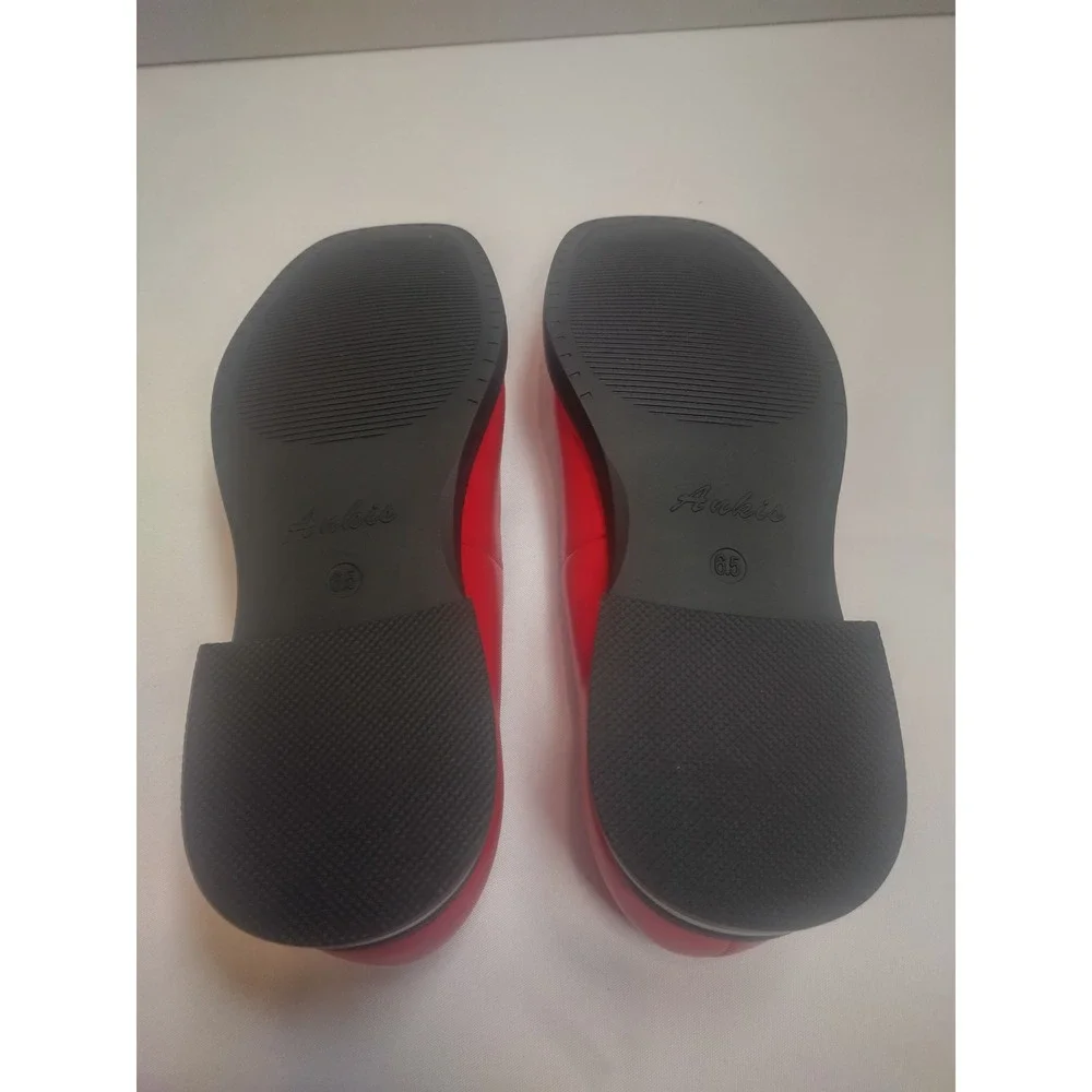 Ankis Red Mary Jane Flats Square Toe Buckle Strap Low Heel Shoes Womens 6.5 - Picture 7 of 7